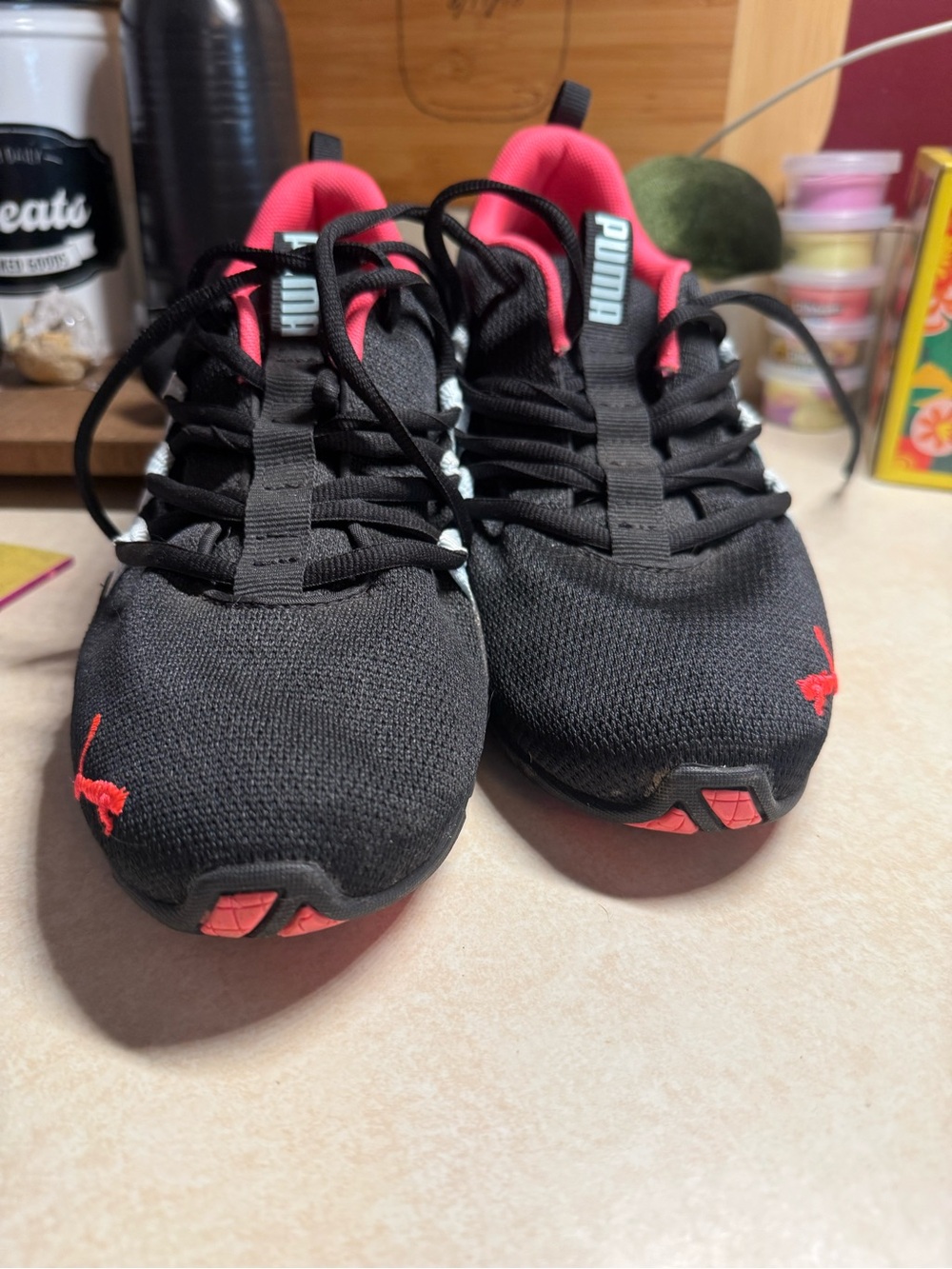 Puma Black Athletic Sneakers with Pink Accents